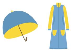 Blue and yellow umbrella with matching coat. illustration. vector
