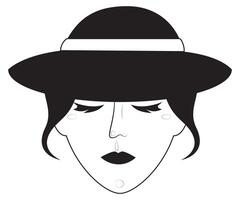 Black and white woman portrait with a hat. illustration. vector