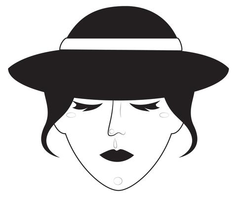 Black and white woman portrait with a hat. illustration.