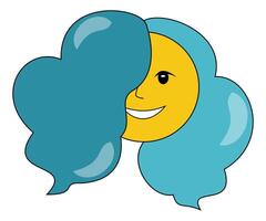 Cheerful sun with blue clouds in a whimsical design. vector
