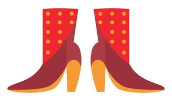 Stylish red boots with yellow dots and high heels. vector