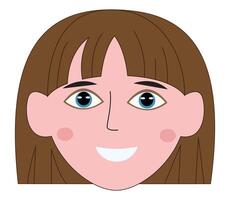 Cartoon portrait of a girl with bangs and light brown hair. vector