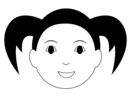 Black and white portrait of a smiling girl with pigtails. vector