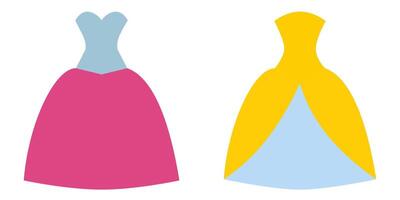 Pink and yellow gowns in a flat minimalist style. vector