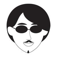 Black and white illustration of a man with sunglasses and mustache. vector