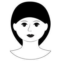 Simple black and white portrait of a woman with rounded features. vector