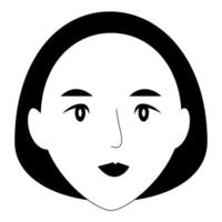 Black and white face illustration with bold eyebrows and sharp lips. vector