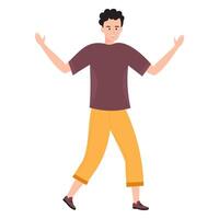 illustration of a man in yellow pants and a maroon shirt, smiling with an open stance. vector