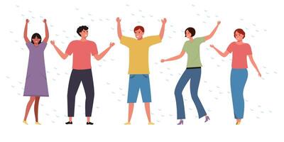 illustration of a group of people celebrating with raised arms, expressing joy, excitement, and fun. vector