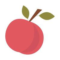 illustration of a red peach with green leaves, representing fresh, juicy fruit, and healthy eating. vector