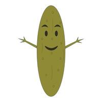 illustration of a smiling cucumber character with arms, showing a playful and cute design. vector
