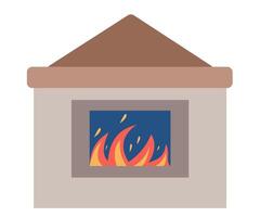 illustration of a sloped-roof fireplace with flames, designed to complement cozy interiors and warm home decor themes. vector