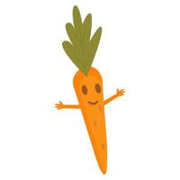 illustration of a cute cartoon carrot with open arms, representing health, nutrition, and organic farming in a fun and friendly way. vector