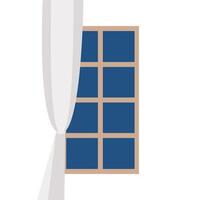 illustration of a wooden-framed window with blue panes and white curtains, ideal for home decor and architecture design projects. vector
