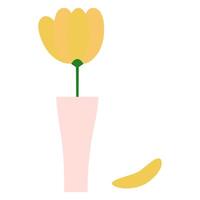 Minimalist illustration of a yellow flower in a pink vase, perfect for decor and floral-themed projects. vector