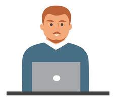 Simple illustration of a man working on a laptop, ideal for business, technology, and productivity themes. vector