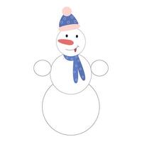 illustration of a snowman with hat, scarf, and cute smile. vector