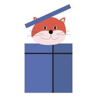 Cute cat popping out of a gift box in a festive style. vector