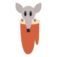 Cute mouse holding a Christmas stocking in a flat style. vector
