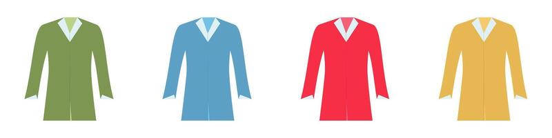 illustration of four different colored long coats, perfect for fashion, apparel, and clothing design. vector