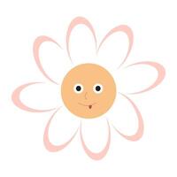 illustration of a cute flower with face and pink petals. vector