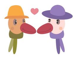 illustration of two stylized ducks facing each other with a heart. vector