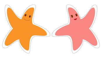 of two colorful starfish characters with smiling faces. vector