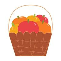 of a wicker basket filled with apples and oranges. vector
