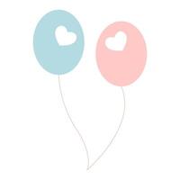 of two pastel heart balloons, blue and pink, with simple design. vector