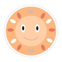 of a smiling sun with friendly, cartoon features. vector