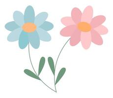 of two simple cartoon flowers with colorful petals. vector
