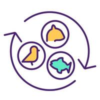Species interconnection RGB color icon. Natural food chain. Ecological systems. Continuous cycle. Fish, birds and mammals. Isolated illustration. Simple filled line drawing. Editable stroke vector