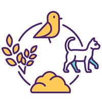 Food chain cycle RGB color icon. Plants, soil, bird and mammal. Producers, consumers and decomposers. Energy and nutrients. Isolated illustration. Simple filled line drawing. Editable stroke vector