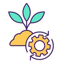 Nutrient cycle in soil RGB color icon. Growing plant, soil and gear symbolizing process. Supporting plant growth. Isolated illustration. Simple filled line drawing. Editable stroke vector