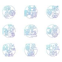 Competitive strategy blue gradient concept icons. Business long term actions plan. Commercial company growth. Icon pack. Round shape illustrations for presentation. Abstract idea vector