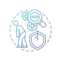 Weaknesses blue gradient concept icon. Failure risk prediction strategy. SWOT analysis of business project. Round shape line illustration. Abstract idea. Graphic design. Easy to use in brochure vector
