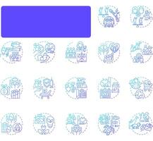 Sustainable development goal blue gradient concept icons. Social justice, equality. Ecology, finance. Icon pack. Round shape illustrations for infographic, presentation. Abstract idea vector