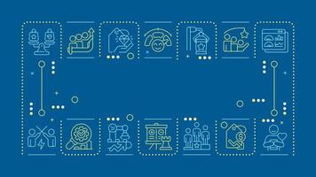 Competitive strategy dark blue word concept. Identifying business company advantages on market. Horizontal image. Headline text surrounded by editable outline icons vector