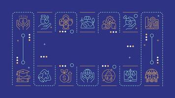 SDG blue word concept. Gender equality. Ecology preservation. Industrialization, innovation. Horizontal image. Headline text surrounded by editable outline icons vector