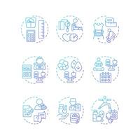 Weight management blue gradient concept icons. Body mass index. Nutrition diet, healthy food. Icon pack. Round shape illustrations for infographic, presentation. Abstract idea vector