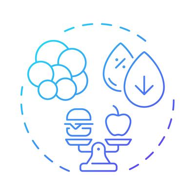 Cholesterol blue gradient concept icon. Meal control, food weight. Molecules, biochemistry. Round shape line illustration. Abstract idea. Graphic design. Easy to use in infographic, presentation