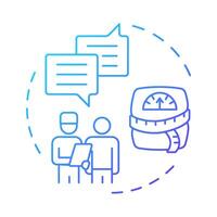 Ask blue gradient concept icon. Medical consultation, professional. Obesity management, recommendation. Round shape line illustration. Abstract idea. Graphic design. Easy to use in infographic vector
