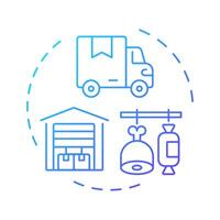 Food distribution blue gradient concept icon. Warehouse storage, transportation truck. Round shape line illustration. Abstract idea. Graphic design. Easy to use in infographic, presentation vector