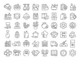 Sustainable food systems linear icons set. Ecology preservation, waste recovery. Production, consumption. Customizable thin line symbols. Isolated outline illustrations. Editable stroke vector