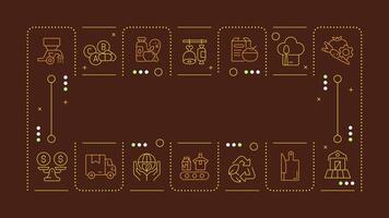 Sustainable food systems brown word concept. Production, transportation. Natural products. Horizontal image. Headline text surrounded by editable outline icons vector