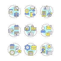 Visitor management multi color concept icons. Access control, alert notification. Safety, security. Icon pack. Round shape illustrations in infographic, presentation. Abstract idea vector