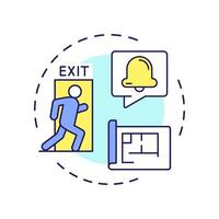 Manage evacuation multi color concept icon. Emergency exit, building blueprint. Safety, security. Round shape line illustration. Abstract idea. Graphic design. Easy to use in infographic vector