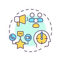 Brand awareness multi color concept icon. Communication types. Marketing, promotion. Round shape line illustration. Abstract idea. Graphic design. Easy to use in infographic, presentation vector