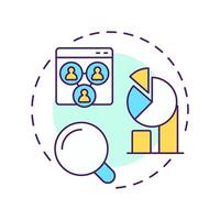 Social media analytics multi color concept icon. Statistical metrics. Marketing research, target audience. Round shape line illustration. Abstract idea. Graphic design. Easy to use in infographic vector