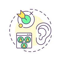 Social listening goals multi color concept icon. Marketing research, analytics. Audience, communication. Round shape line illustration. Abstract idea. Graphic design. Easy to use in infographic vector